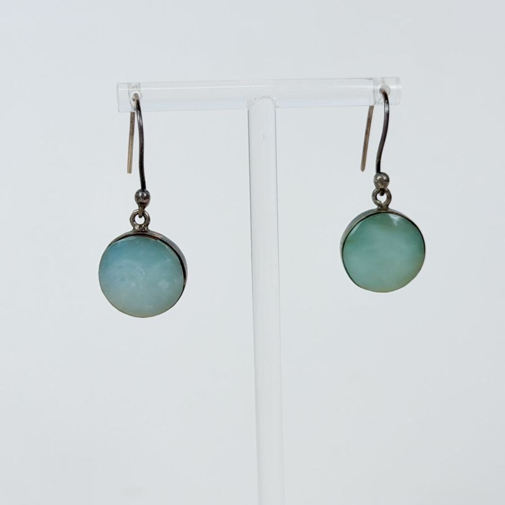 Sterling Silver Dangly Earrings Aquamarine Cabochon